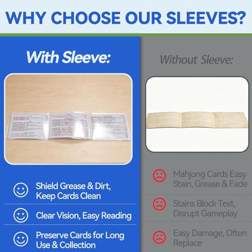 Mahjong Card Sleeves - 4 Pack Clear Plastic Protectors for Large 6 1/8" x 4 3/4" Cards