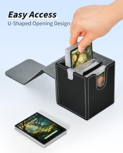 Card Deck Box for MTG Commander - Holds 100+ Double-Sleeved Cards - Black Grey