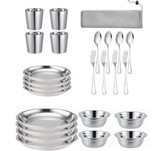 Stainless Steel Dinnerware Set for Camping - 26 Pieces for 4 People