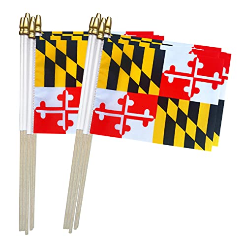 Maryland State Flags 12 Pack Mini Handheld Flags 5x8 Inch for Parties & Parades