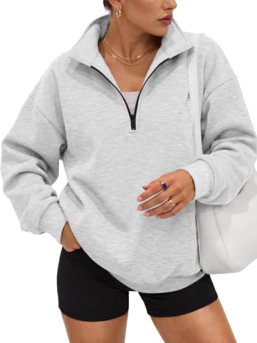 Women's Oversized Half-Zip Fleece Sweatshirt - Medium Grey