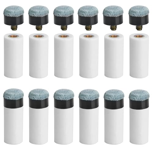 12-Piece 12mm Pool Cue Tip Replacement Kit with Screw-On Ferrules