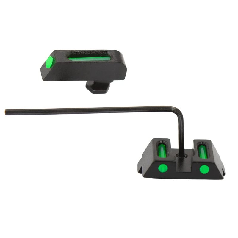 oupuntoe No-Tritium Fiber Optic Sights for Glock 17, 17L, 19, 22, 23, 24, 26, 27, 33, 34, 35, 38 and 39, Green Photoluminescent Outline for Outdoor