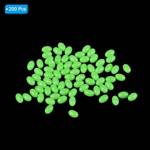 Glow Fishing Beads - Oval Luminous Bait Eggs, 6x4mm Green, 200Pcs with Box