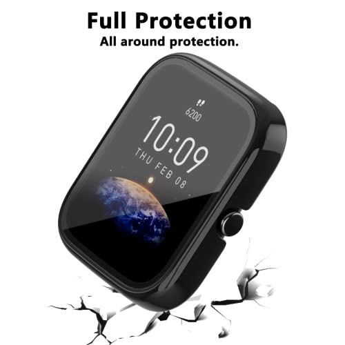 Amazfit Bip 3/Bip 3 Pro Screen Protector Case - Black, 2-Pack
