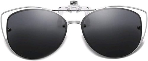 FEISEDY Polarized Cat Eye Clip-On Sunglasses - Stylish Rimless Flip-Up Design for Prescription Eyewear