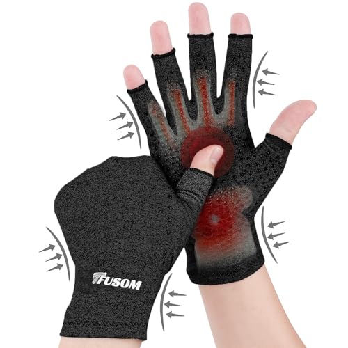 Compression Gloves for Arthritis Relief - Fingerless, Medium, Black