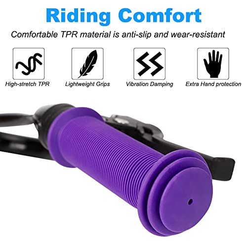 Kids Bike Grips - 105mm TPR Handlebar Grips with Mushroom Pattern - Purple