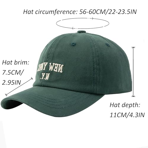 Washed Baseball Cap - Adjustable Unisex New York Hat - Green