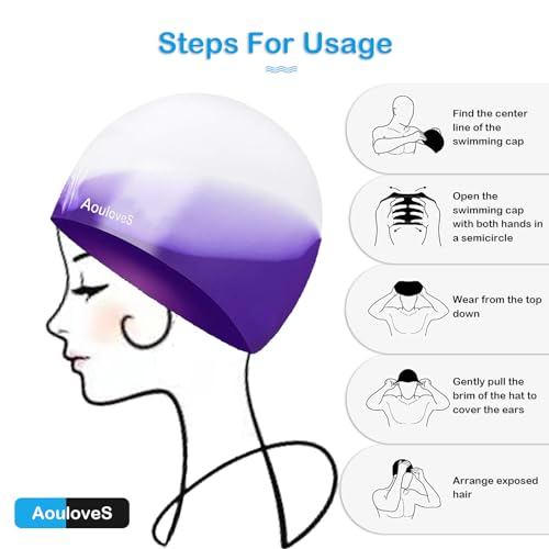 Kids Swim Cap - 2 Pack Silicone Swimming Caps for Long Hair - Pink & Bright Purple