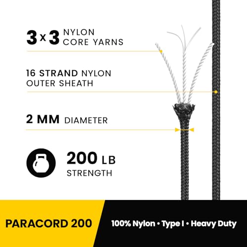 2mm Nylon Paracord Rope - 50ft, 3 Strands, Black