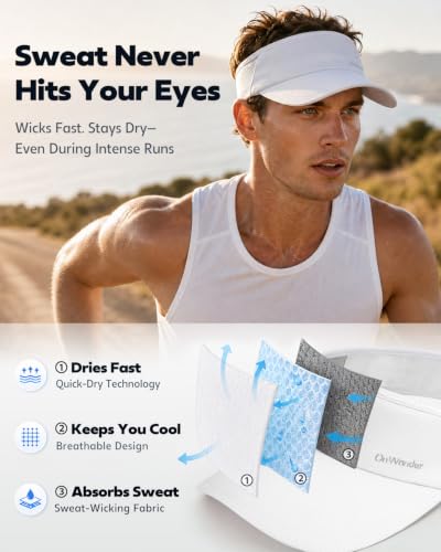 Sport Sun Visor Hat - Lightweight Quick Dry for Men & Women - Medium / White