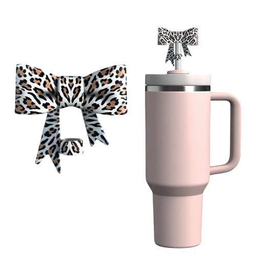 Leopard Print Bow Straw Topper for 10mm Large Straws - Silicone Cover