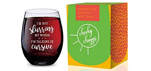 Unbreakable Stemless Wine Glass - 16 oz, Funny Cursive Design