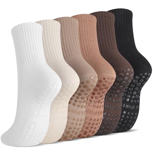 Non-Slip Pilates Socks with Grips for Women - 6 Pairs
