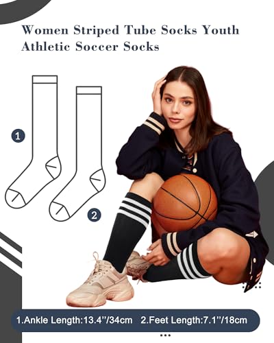 Classic Athletic Knee High Socks - Black & White Stripes