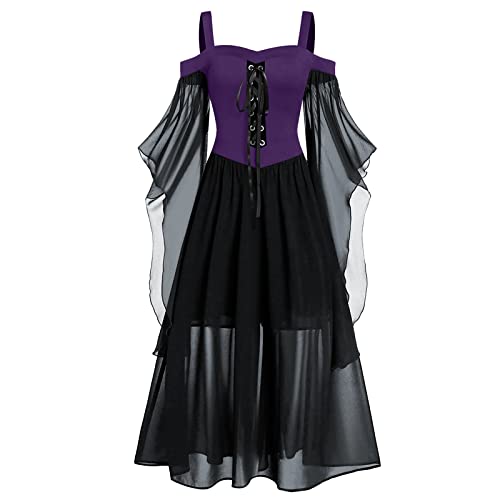 Gothic Off Shoulder Lace Trumpet Sleeve Dress - Black Vintage
