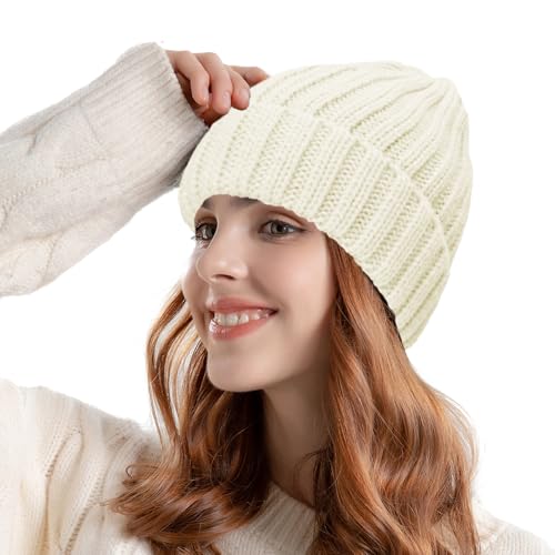 Winter Beanie for Women - Soft Warm Slouchy Knit Hat - Beige