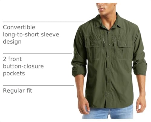 MAGCOMSEN Men's Long Sleeve Fishing Shirt XL Army Green - Hiking & Safari Wear
