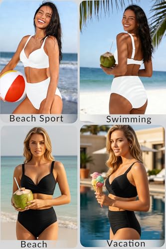 Aqua Eve Women's Black Large Underwire High Waisted Push Up Bikini Set with Tummy Control