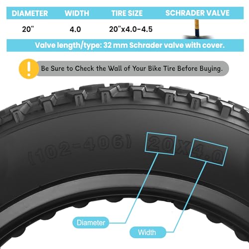 Hycline 20x4.0 Inch Fat Bike Inner Tube 2-Pack with Schrader Valve - Puncture Resistant Replacement Tubes