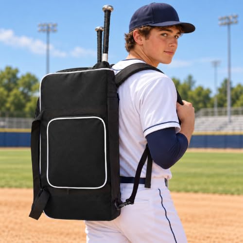 LARIPOP 70L Black Baseball Duffle Bag & Backpack with Shoe Compartment