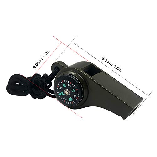 3-in-1 Emergency Survival Whistle with Compass and Thermometer - Green (2 Pack)