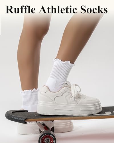 Mcool Mary Women's Ruffle Athletic Cotton Socks 6-Pack White 5-8