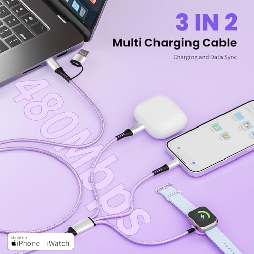 3-in-2 Multi Charging Cable for iPhone & iWatch - 5FT