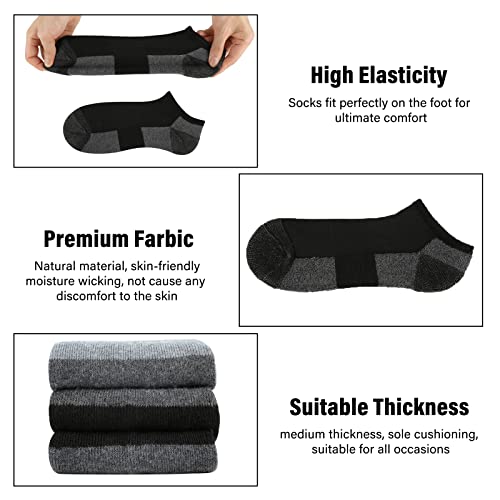 Cushioned Ankle Socks - 12 Pack Low Cut Breathable Black