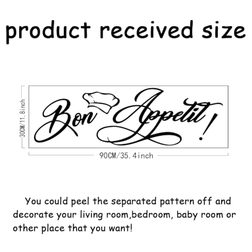 SUPERDANT Bon Appetit Wall Decor Eating Texts Wall Sticker Restaurant Wall Decals Vinyl Art Decor Eating Texts Peel and Stick Decals for Restaurant Dining Room Kitchen Large Decor