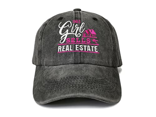 This Girl Sells Real Estate Embroidered Baseball Hats for Men Women - Shenbors Washed Black