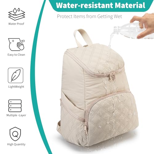 NOL Women's Quilted Waterproof Puffer Backpack - Cream Large Travel Daypack