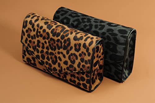 HOXIS Brown Leopard Print Envelope Evening Clutch with Chain