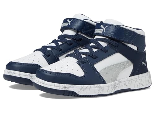 PUMA Boys' Rebound Layup Slip-On Sneakers White Light Gray Club Navy 2 Little Kid