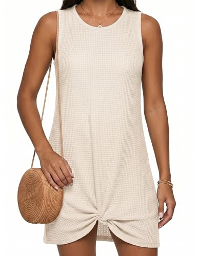 Sleeveless Waffle Knit Swimsuit Coverup Dress - Beige, Medium