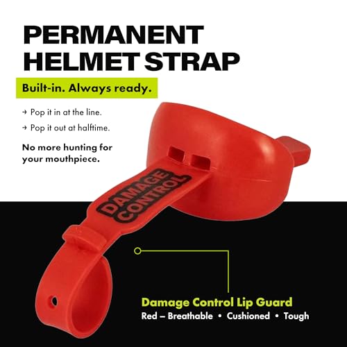 Damage Control Red Football Mouthguard with Permanent Strap, Breathable & Cushioned, Youth & Adult