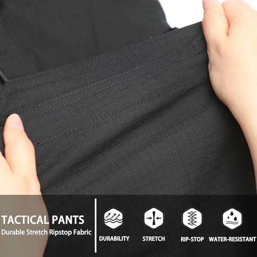 Hiwise Men's Water-Resistant Ripstop Tactical Cargo Pants 34W x 32L Black