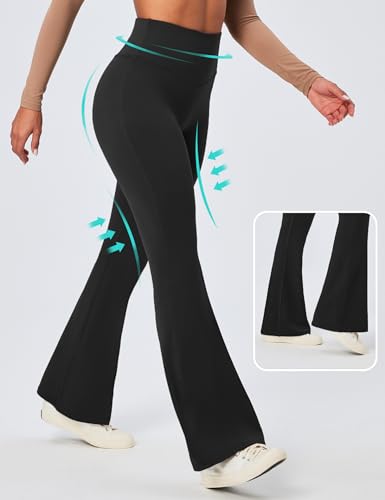 IUGA Flare Leggings for Women High Waisted Workout Yoga Pants Tummy Control 31in Inseam Large Black