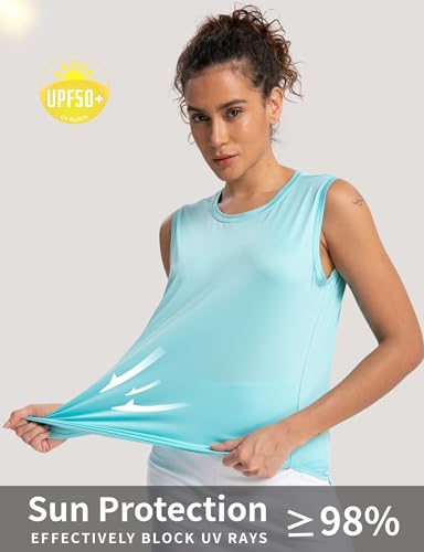 Women's Athletic Racerback Tank Top - Quick Dry UPF 50+ - Cyan - X-Small