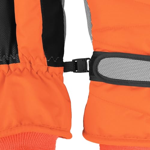 Kids Winter Snow Gloves - Windproof & Water-Resistant - Large Neon Orange