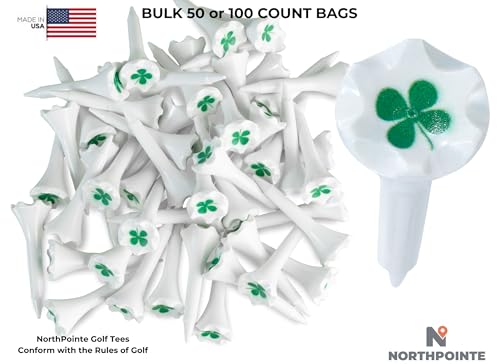 NorthPointe 1 ½” Plastic Golf Tees - Short Tees for Irons, Hybrids, Par Threes - Pack of 50 (Shamrock Variation)