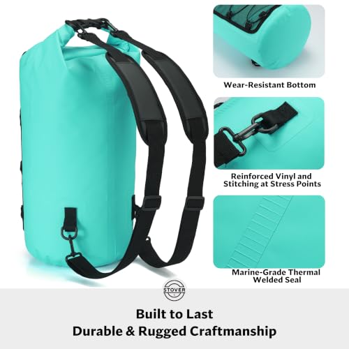 STOVER 25L Waterproof Dry Backpack with Phone Case - Teal, Floating, Heavy-Duty for Kayaking, Hiking, Camping