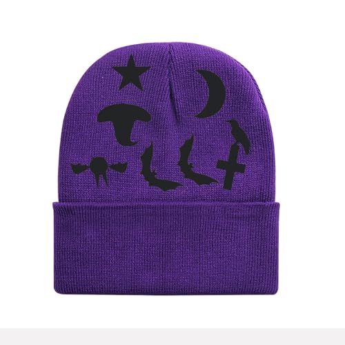 Slouchy Knit Beanie Hat - Soft Winter Cuffed Cap for Men & Women - Dark Purple