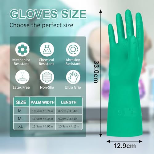 Beieverluck 10 Pairs Chemical Resistant Gloves Large Heavy Duty Rubber Work Gloves 12.6" Long Nitrile Gloves for Acid Alkali Oil Protection and Industrial Use Household, Large