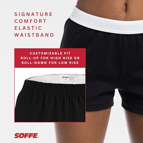 Soffe Youth Girls Cheer Shorts, Athletic Cotton Blend, 2.75” Inseam,