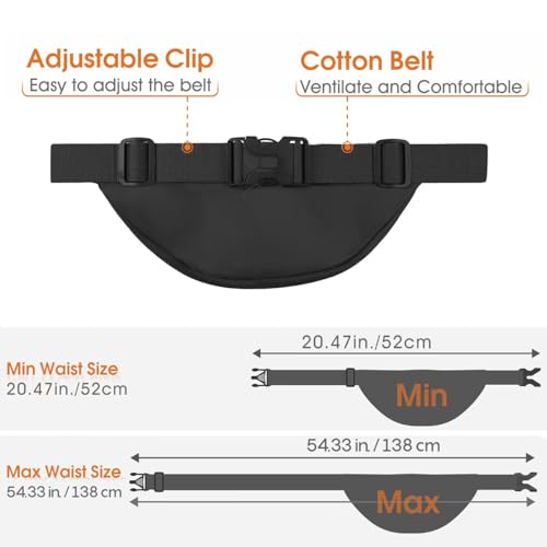 Large Fanny Pack for Women & Men - 3-Zipper Pockets - Black
