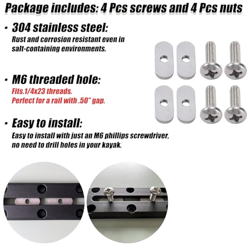 304 Stainless Steel Kayak Rail Track Screws & Nuts - 4 Pcs Kit