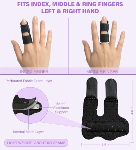 Finger Splint with Aluminum Support - 2 Pack - Trigger Finger Brace - Long/Black