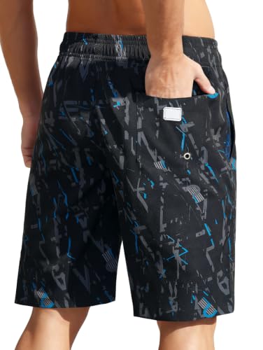 Men's Quick Dry Swim Trunks with Pockets - 9 Inch Inseam - Black Graffiti